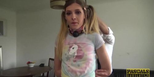 Sub Rhiannon Ryder dominated and left with mouthful of cum