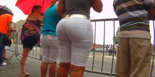 Milf with huge ass in tight white shorts