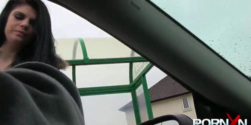 Beautiful brunette girl Lucia Love pissing in public (Beauty Dior)