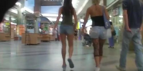Street voyeur view of girls sexy legs and ass in stockings