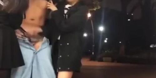 Two Japanese Girls Public Handjob