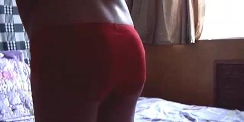 Sexy lady in red lingerie gets spanked by hand