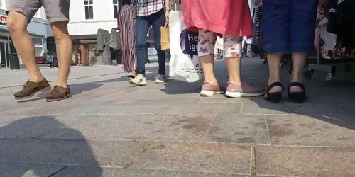 Candid Old Granny In Black Strappy Sandals