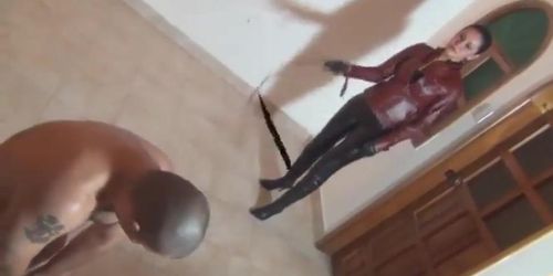 Latina mistress whipping slave