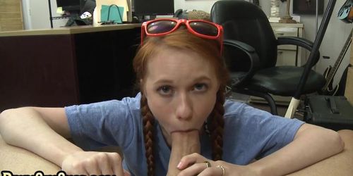 BANGBROS - Pawnshop redhead 21yo slut POV drilled in office by BWC