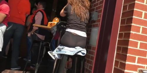 Candid ass in leeggings see thru