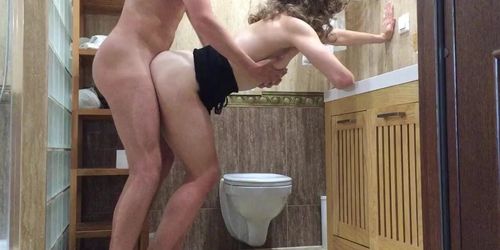 Fucked rough from behind in a hotel bathroom