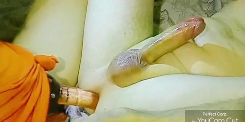 Strapon femdom eats cum