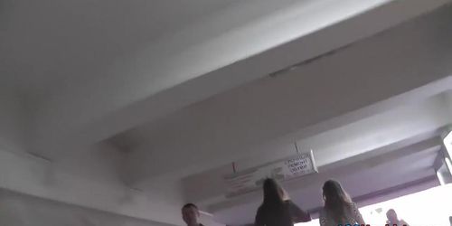 Thong upskirt footage of a slim girl wearing mini skirt