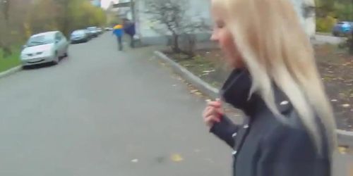 Pulled girl sucks cock and gets fucked