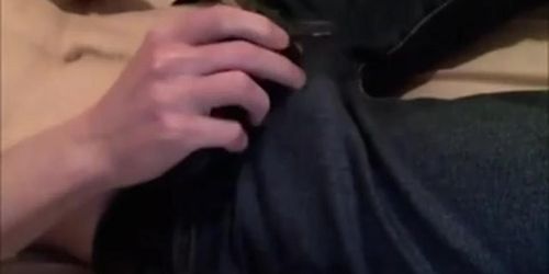 White guy jerking off in jeans
