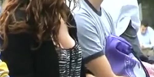 Legal Age Teenager whore public downblouse ASTOUNDING breasts jiggle at end!
