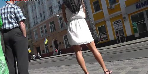 New upskirt of hot brunette hair honey