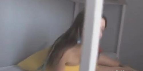 Teen strips on the bunk bed (Emily 18)