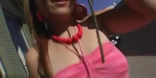 Naughty girl doing some public flashing