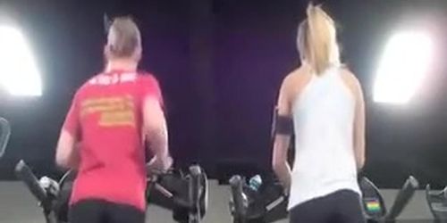 Athletic asses in spandex on the treadmill