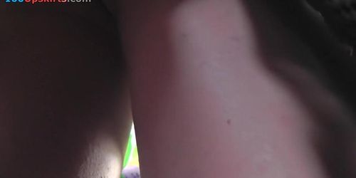 Flabby ass slim girl wears g-string in upskirt video
