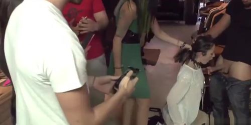 Brunette double penetration public sex