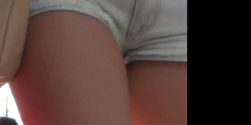 Sexy Brunette Teen In Jean Shorts