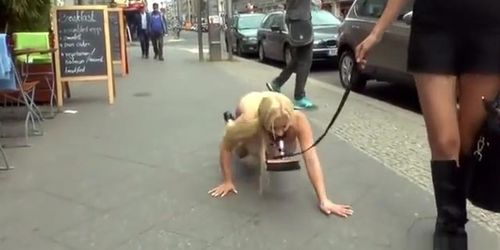 Naked pissing girl disgraced in public