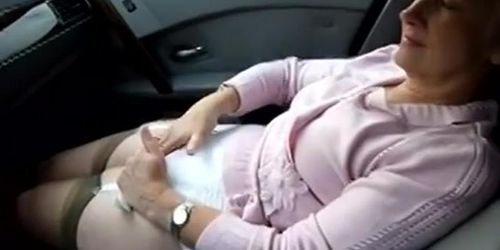 granny stockings cums in the car