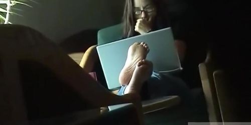 Candid Feet Using laptop