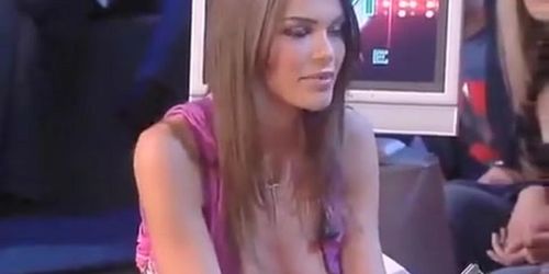 Skimpy dress cleavage tease on TV talk show