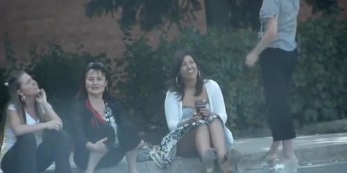 Girls sitting in the street cute amateur upskirts