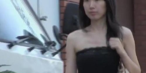 Hot dark-haired Asian got her top sharked by some stranger