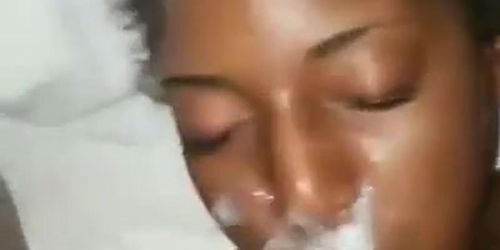 Dominican Ebony gets cum in mouth