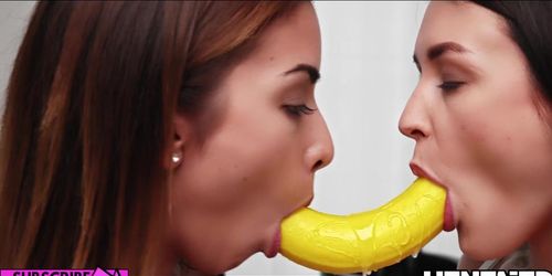 Real Life Hentai - Two Hot chicks screw Banana & Cucumber (Alya Stark, Big cumshots)