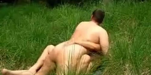 Chubby couple fucks outdoor