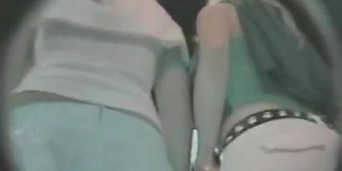 Bare bottom upskirt brunette in a baby blue skirt captured on film (Brunette Baby)