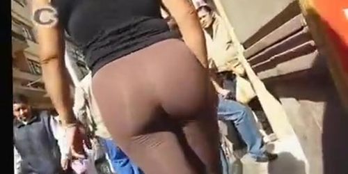 Sexy latina ass in see through brown spandex