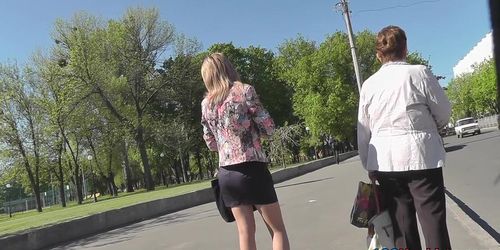 Mature lady with her best gf getting upskirting