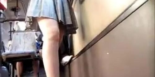 Perfect kinky big ass upskirt shot made in a public bus