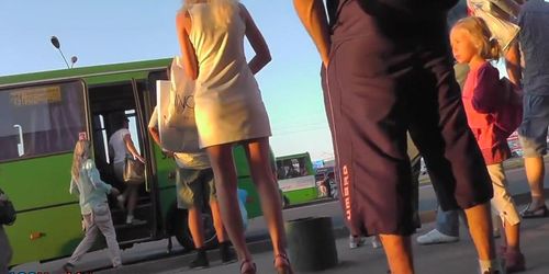 Real street upskirt with a gracious golden-haired