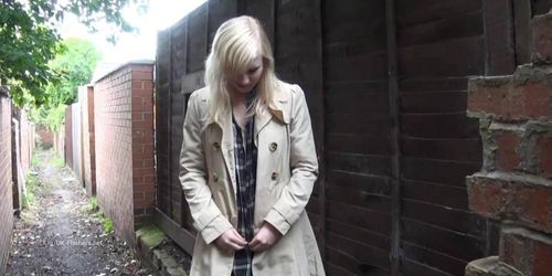 Blonde girl Satine Spark masturbates in a park and public