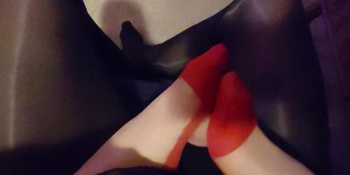 Red Cuban Heel Footjob Foreplay With Nylon Dick