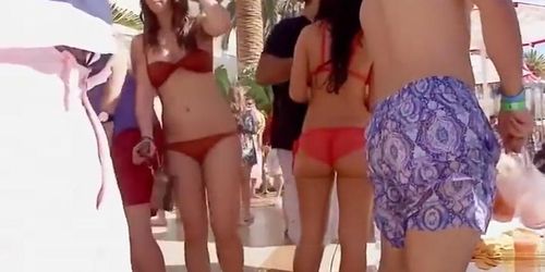 Beautiful coquette in the transparent bikini has an amazing butt