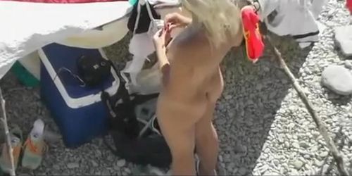 Blonde nudist woman secretly filmed