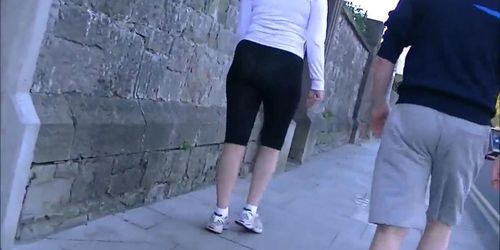 Candid big ass milf in see through spandex