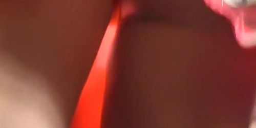 Seductive red string panty upskirt