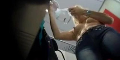 Muscles Gets Her Pecs Peeped By A Video Voyeur