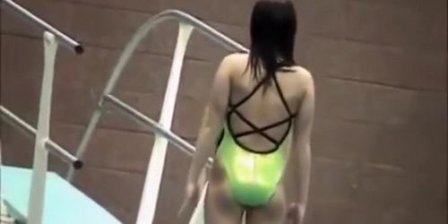 Girls swim in their tight costumes