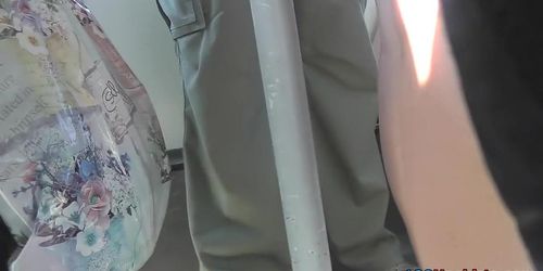 Lovely ass in cute G-strings in the real upskirt video