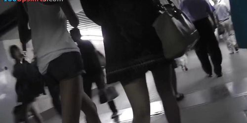 Hot gals on underground upskirt movie scene