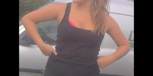 Blonde chick has the fantastic full tits down blouse