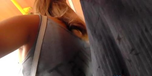 Eye-catching denim upskirt