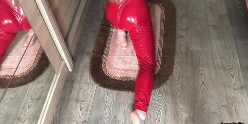 Red latex teasing and hot feets